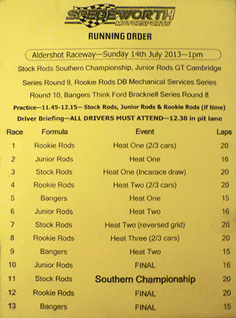 copy of a race schedule